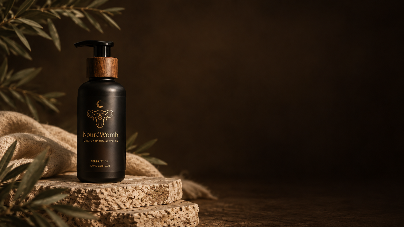 NouréWomb Fertility Oil in een warme, verfijnde setting